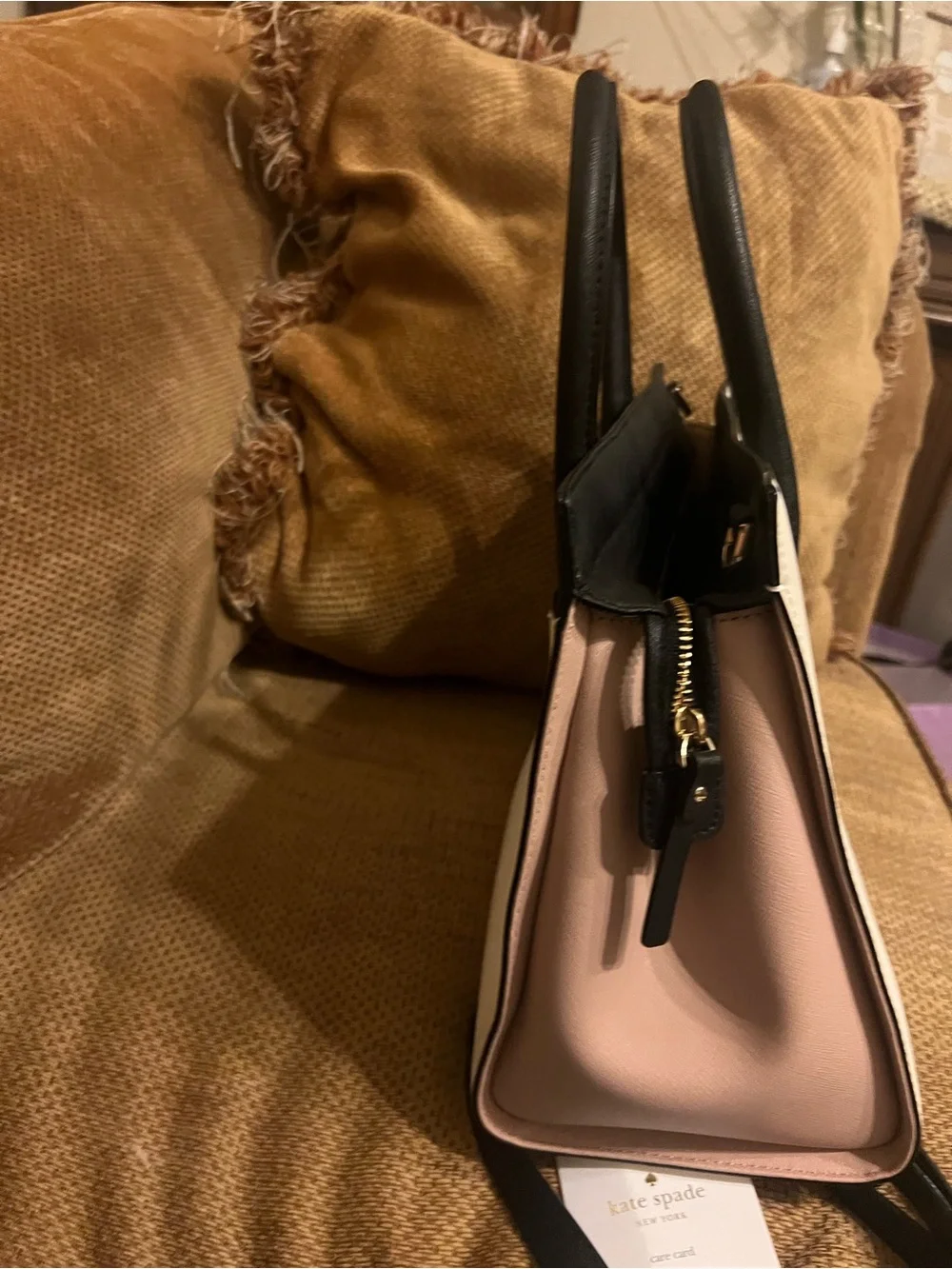 kate spade Black, White & Blush Leather Satchel with Detachable Strap